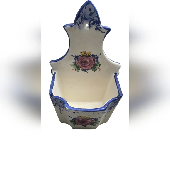 Vintage Vestal Alcobaça ceramic wall pocket vase Hand-Painted Ceramic Wall Decor - Picture 2 of 6